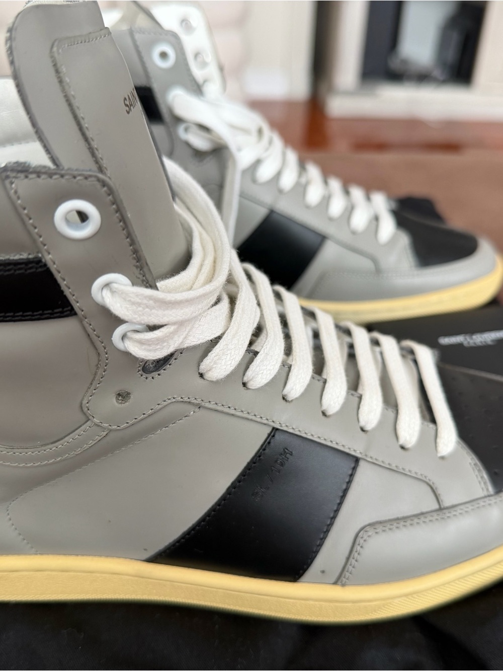 Saint Laurent Gray and Black High-Top Sneakers with Cream Sole